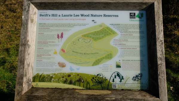 Interpretation board : Swift's Hill and Laurie Lee Wood Nature Reserve.